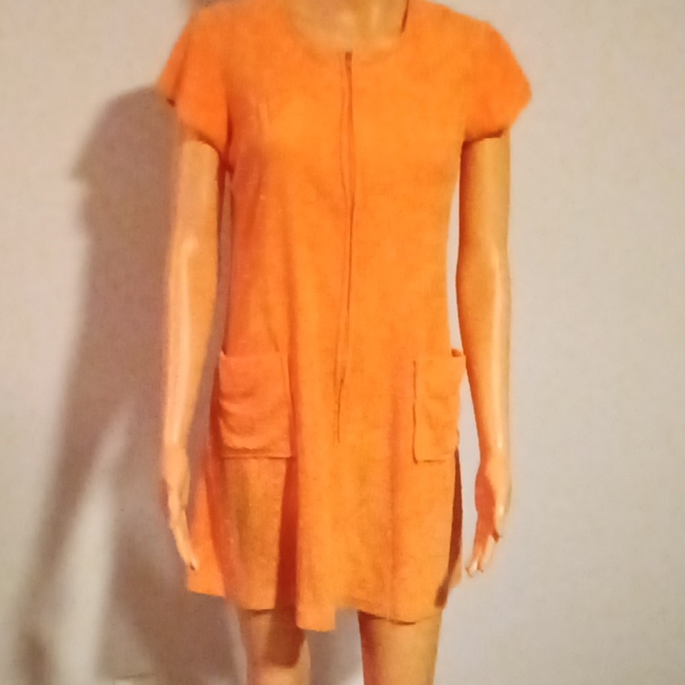 Vintage Orange Short Sleeve Dress with Pockets